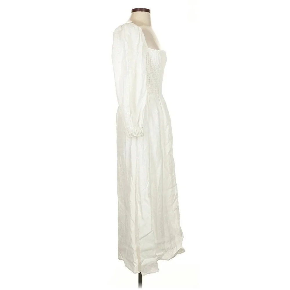 Reformation Womens Gitane Linen Dress S White Midi Cottage Bridal Kentucky Derby - Picture 4 of 7